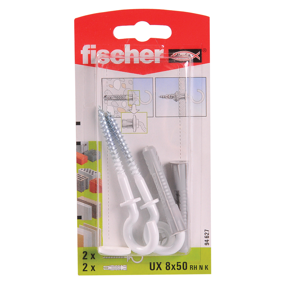 Diblu din nailon cu surub cu ochi, Fischer UX, 8 x 50 mm, 5,5 x 87 mm, 2 buc