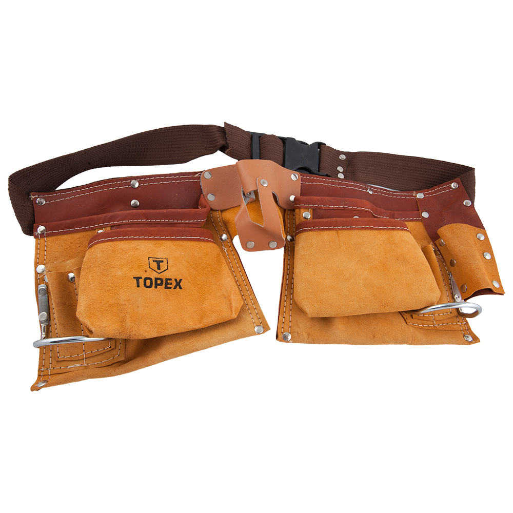 Centura suport unelte, Topex 79R405, piele, portocalie, diametru 94- 120 cm