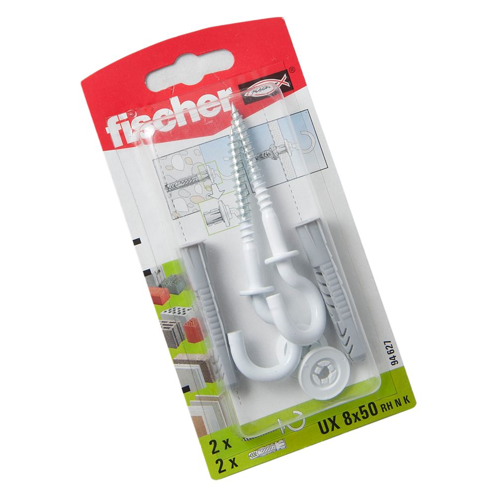 Diblu din nailon cu surub carlig, Fischer UX, 8 x 50 mm, 5,5 x 87 mm, 2 buc