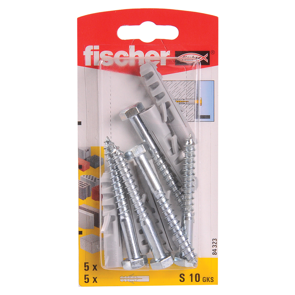Diblu din nailon cu surub, Fischer S, 10 x 50 mm, 7 x 65 mm, 5 buc