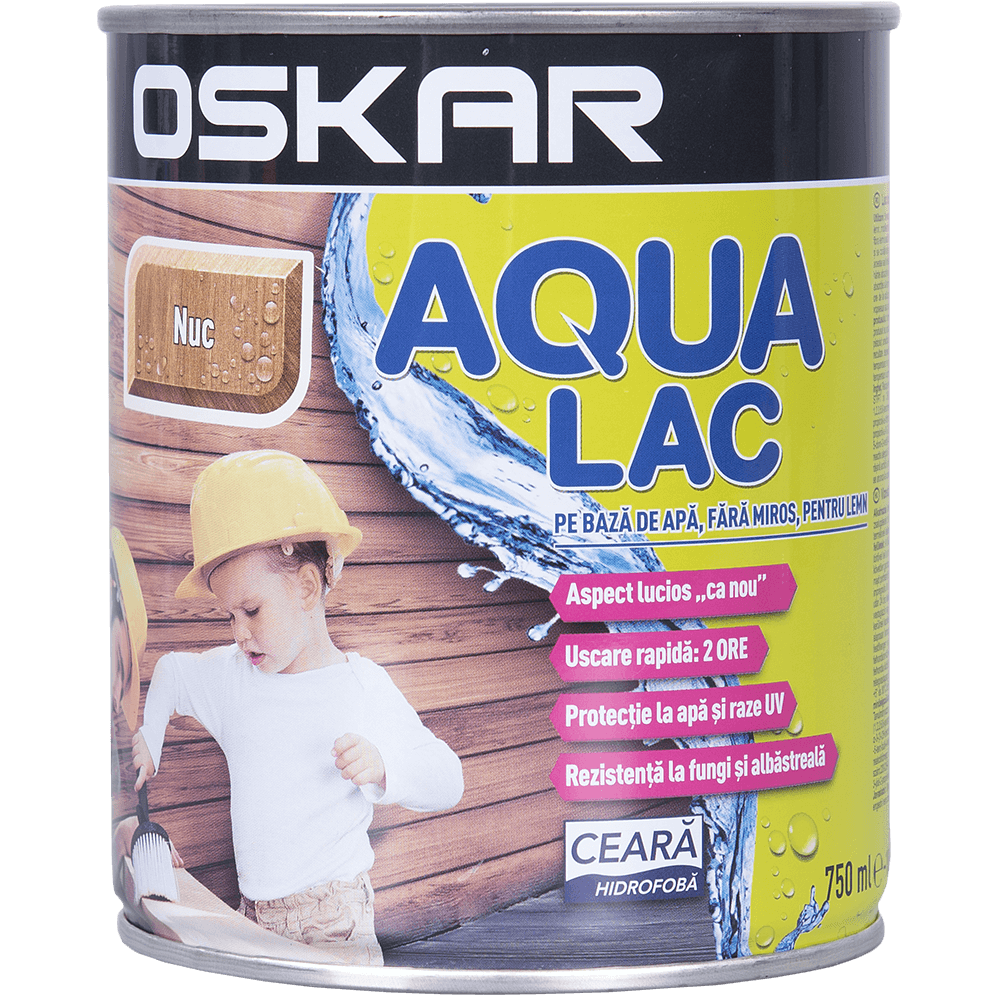 Lac pentru lemn Oskar Aqua, nuc, interior/exterior, 0.75 l