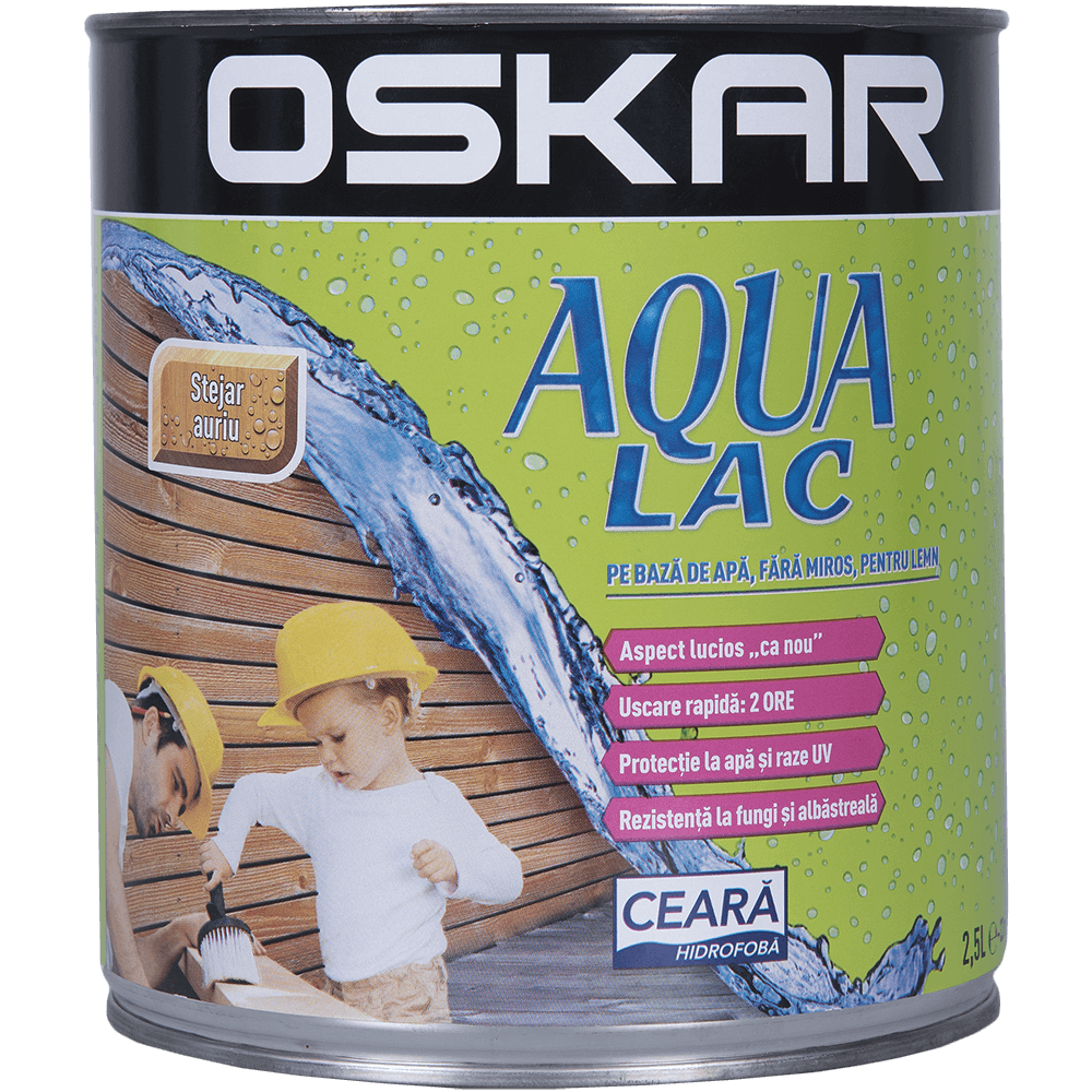 Lac pentru lemn Oskar Aqua, stejar auriu, interior/exterior, 2.5 l