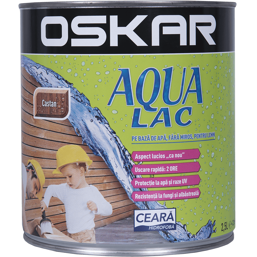 Lac pentru lemn Oskar Aqua, castan, interior/exterior, 2.5 l