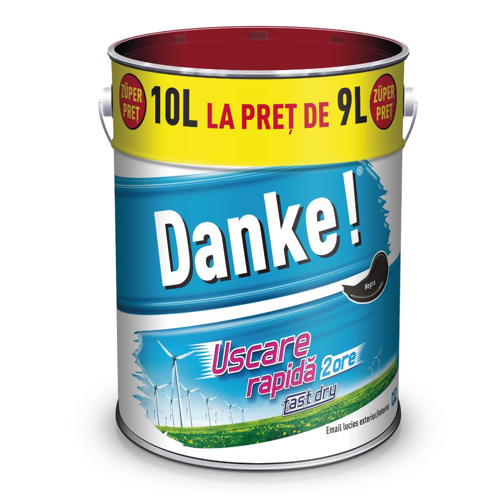Email Danke uscare rapida, pentru metal, lemn, zidarie, exterior/interior, negru, lucios, 10 l