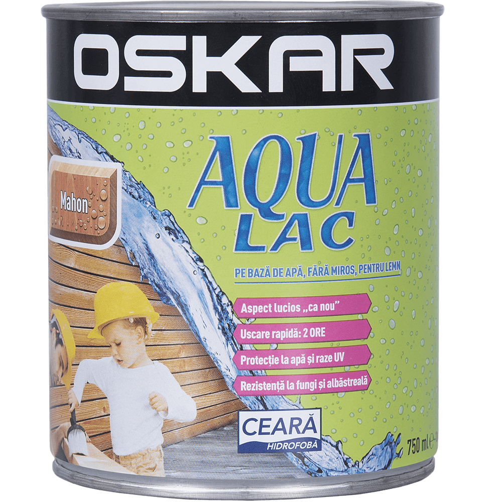 Lac pentru lemn Oskar Aqua, mahon, interior/exterior, 0.75 l