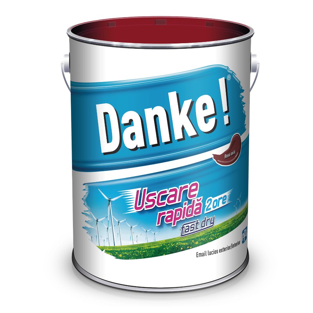 Email Danke uscare rapida, pentru metal, lemn, zidarie, exterior/interior, rosu oxid, lucios, 4 l