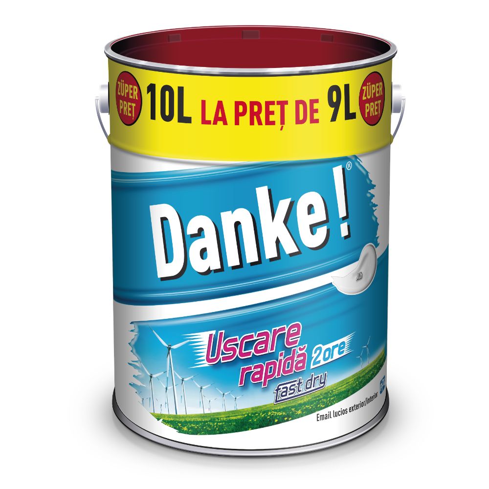 Email Danke uscare rapida, pentru metal, lemn, zidarie, exterior/interior, alb, lucios, 10 l