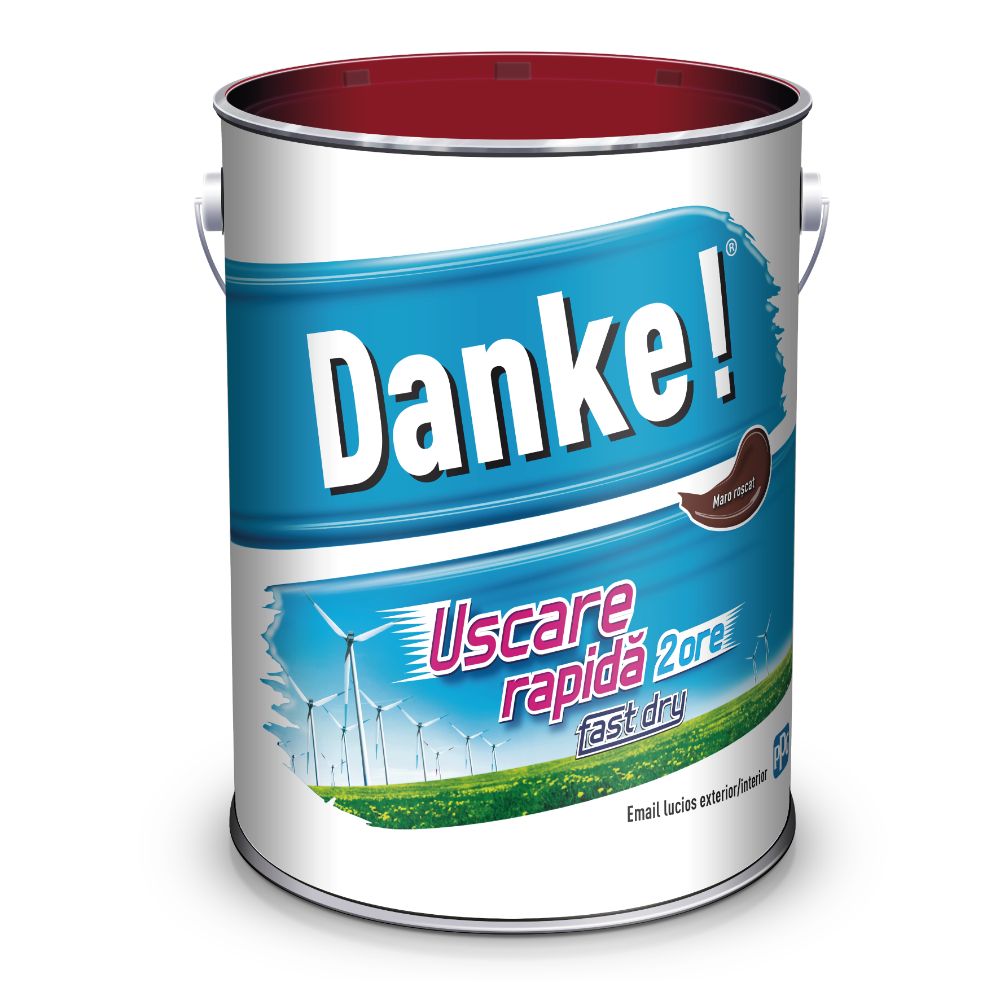 Email Danke uscare rapida, pentru metal, lemn, zidarie, exterior/interior, maro roscat, lucios, 4 l