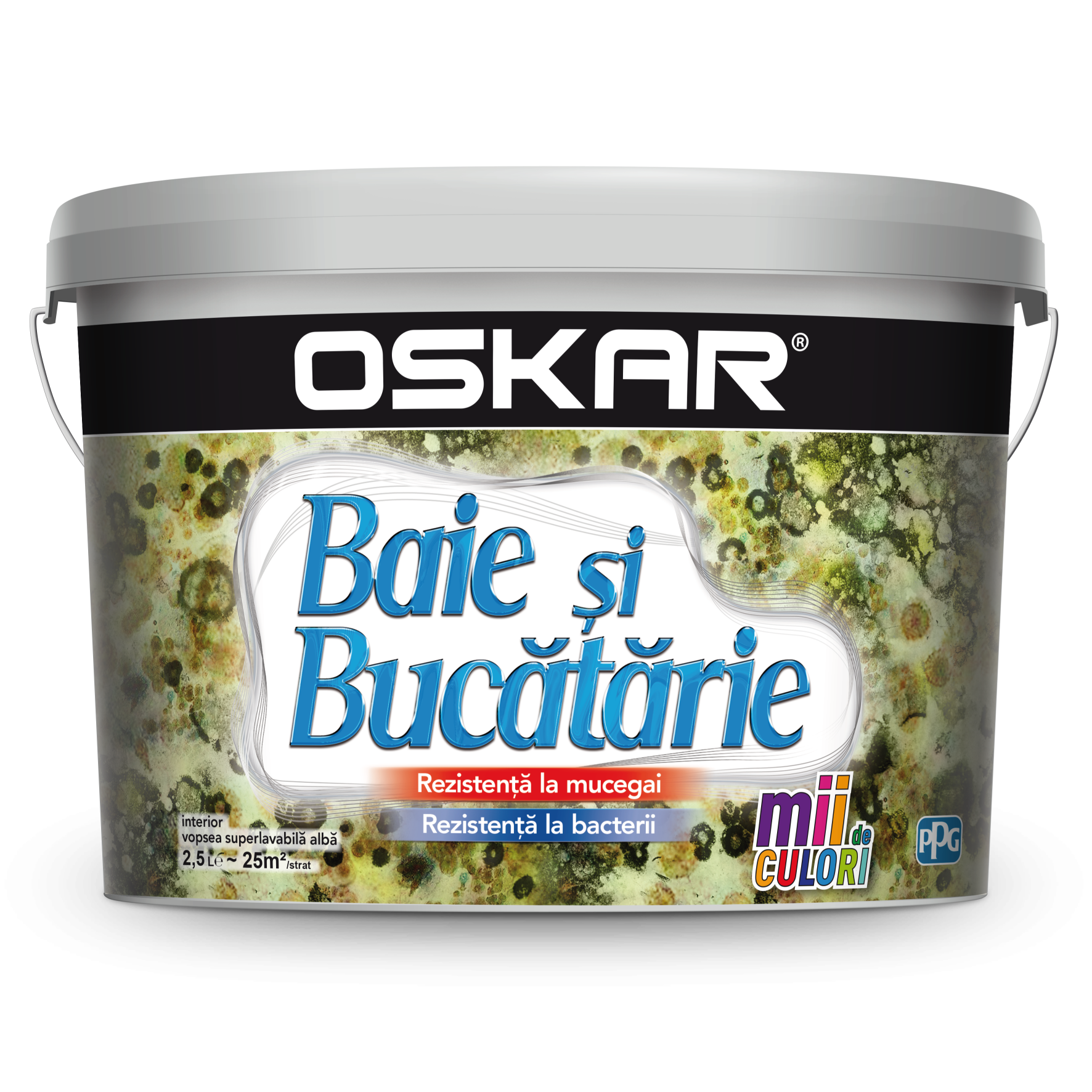 Vopsea lavabila antimucegai Oskar, interior, baie si bucatarie, alb, 2.5 l