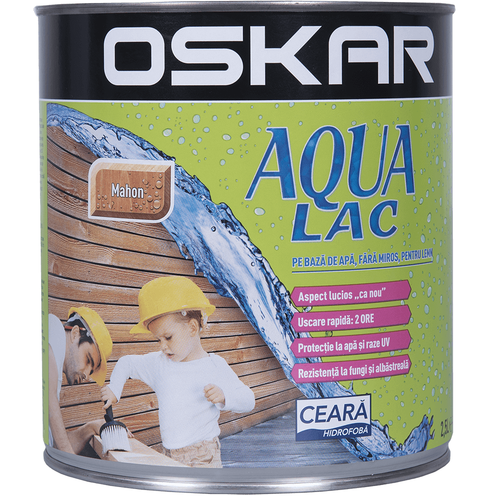 Lac pentru lemn Oskar Aqua, mahon, interior/exterior, 2.5 l