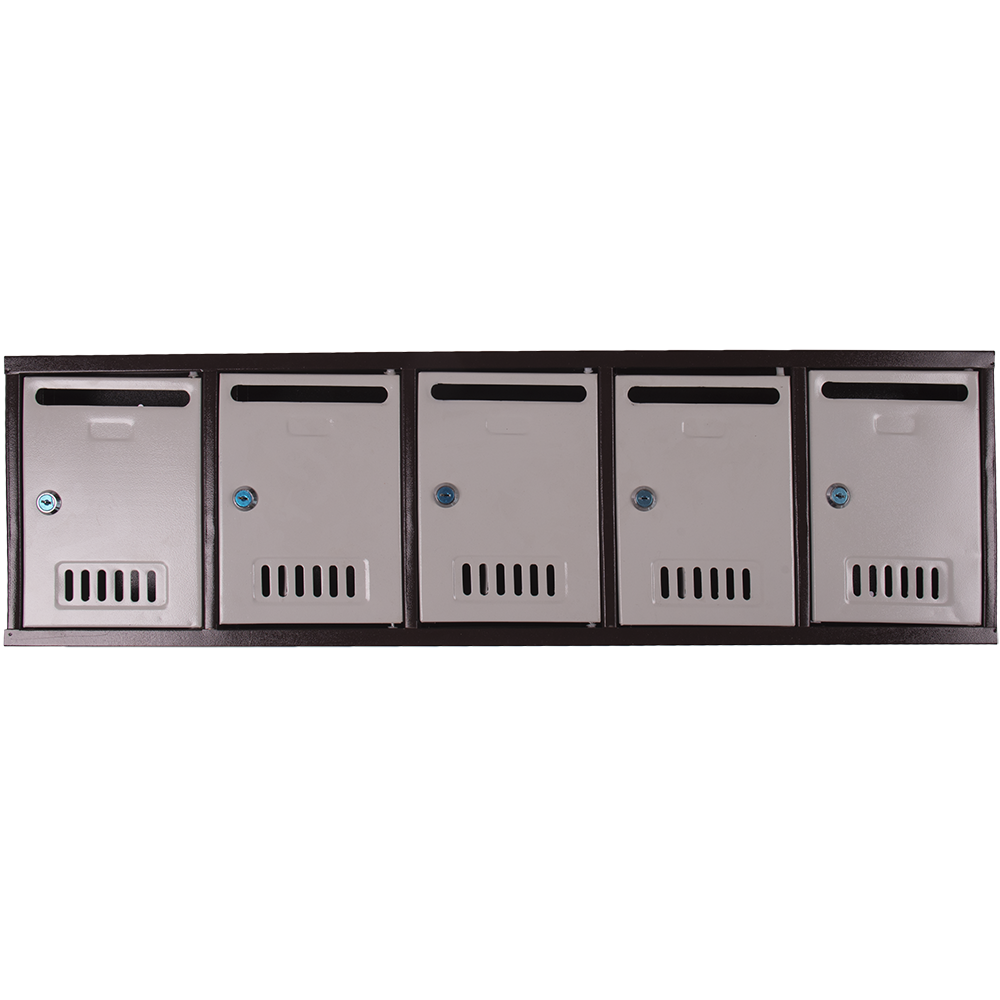 Cutie postala interior, modulara, 5 module, tabla, gri si maro, 2 chei, 910 x 260 x 76 mm