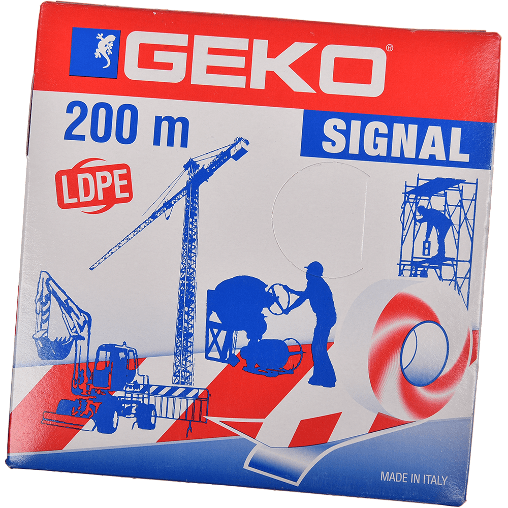 Banda reflectorizanta pentru delimitare Geko Signal reflector, PVC, alb-rosu, 70 mm x 200 m