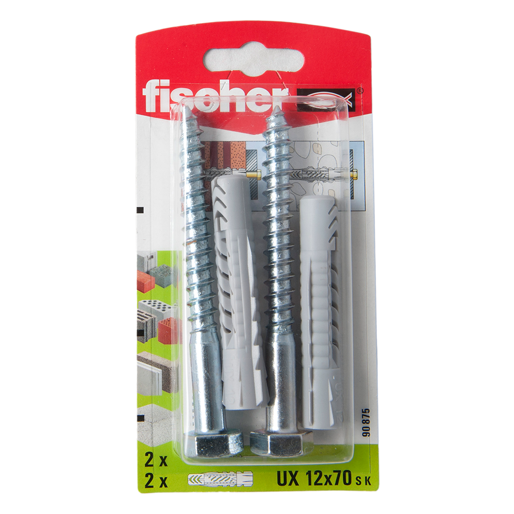 Diblu din nailon cu surub, Fischer UX, 12 x 70 mm, 10 x 100 mm, 2 buc