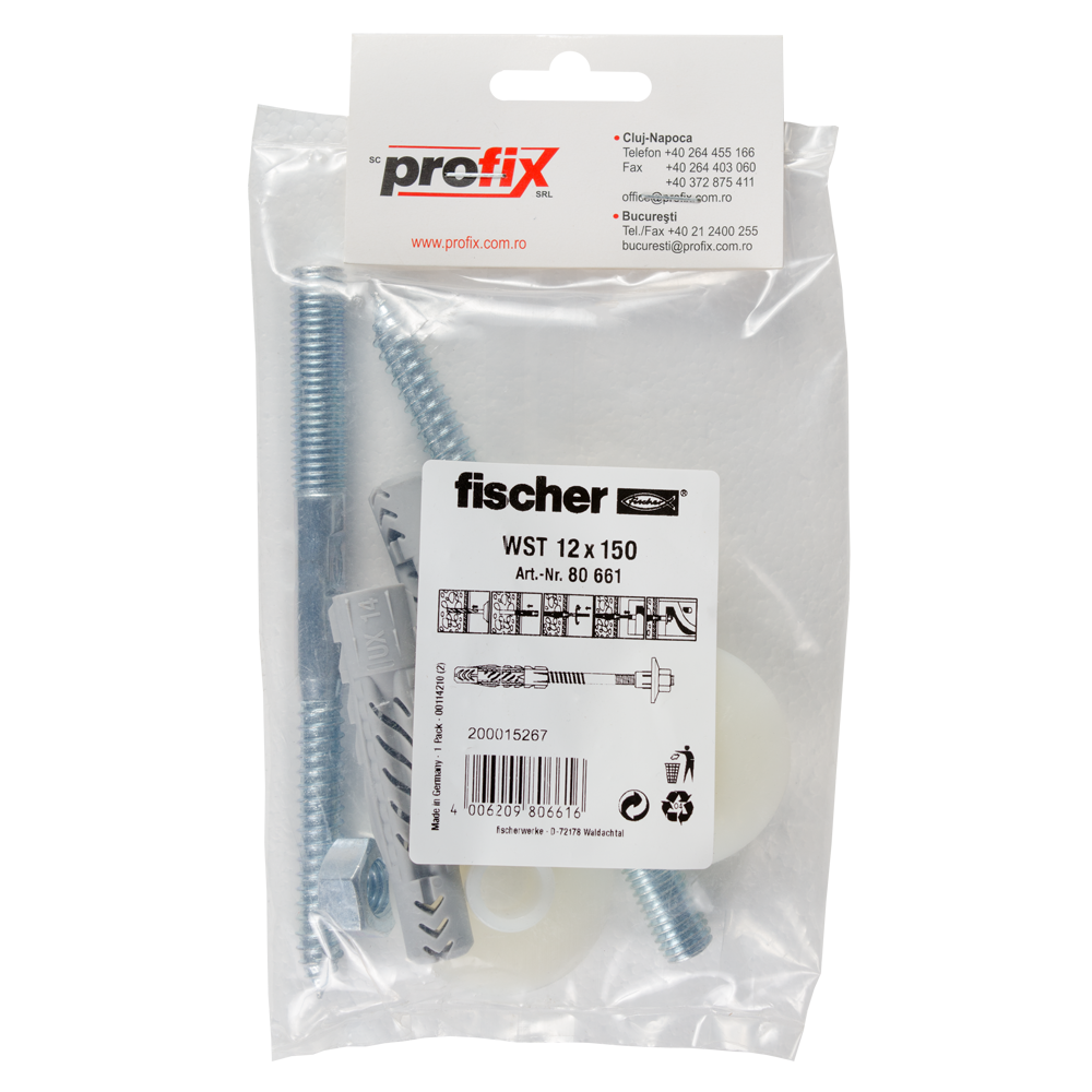 Set fixare lavoar, Fischer WST, 14 x 75 mm, 12 x 150 mm