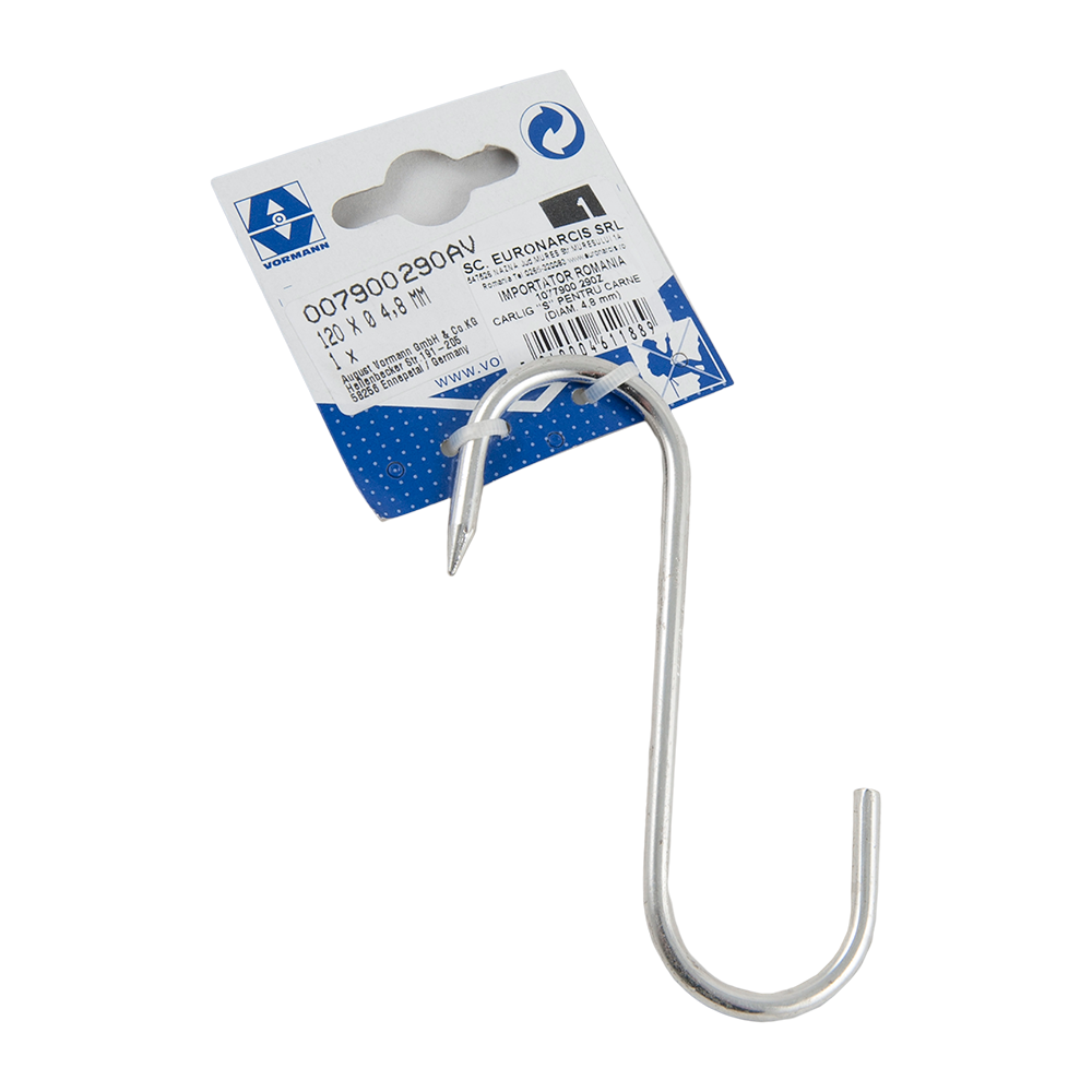Carlig cu forma S, pentru carne, otel, 120 x 30 x 4,8 mm