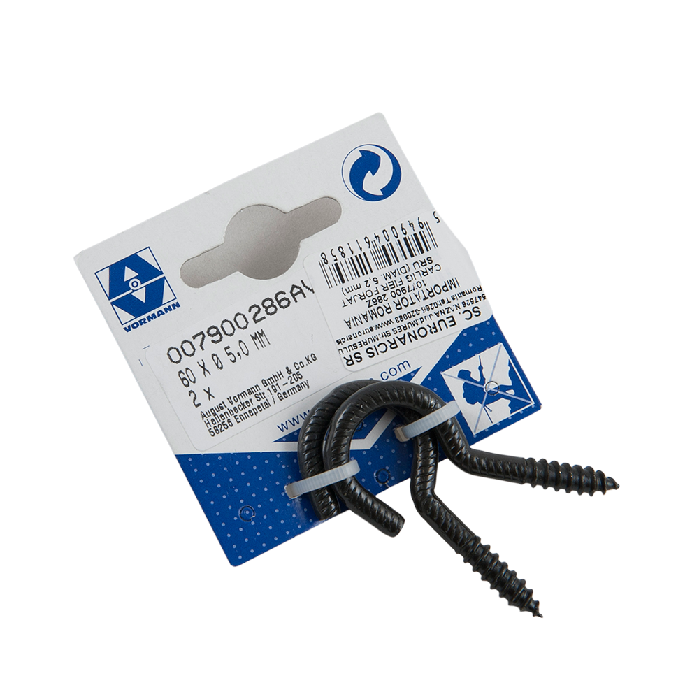 Carlig filetat din fier forjat, 60 x 18 x 5,2 mm