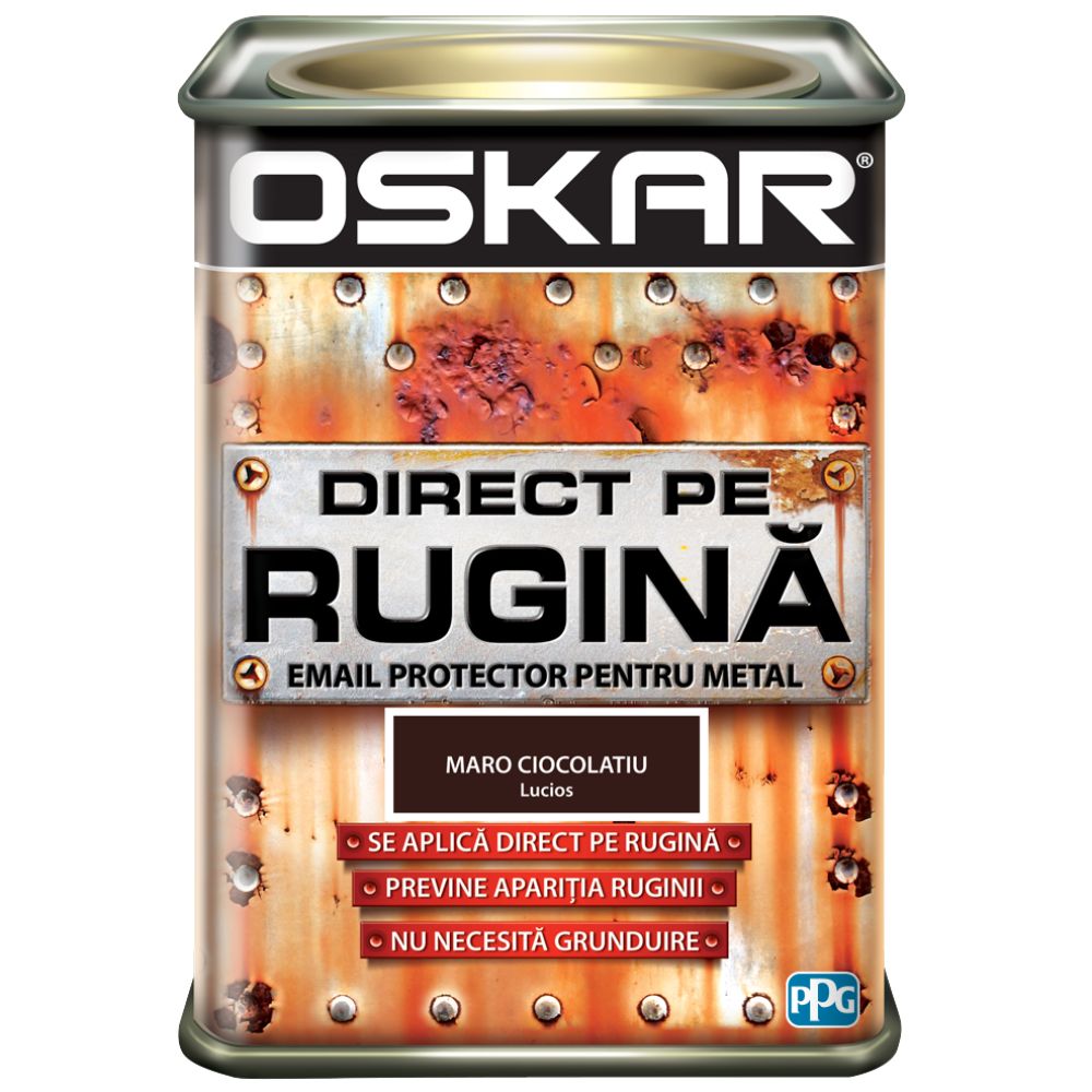Vopsea Oskar Direct pe rugina, maro ciocolatiu lucios, interior/exterior, 0,5 l