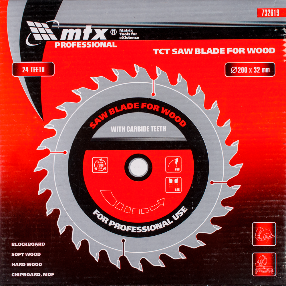 Disc debitare lemn, MTX, 200 х 32 mm, 24 dinti, bucsa 30/32
