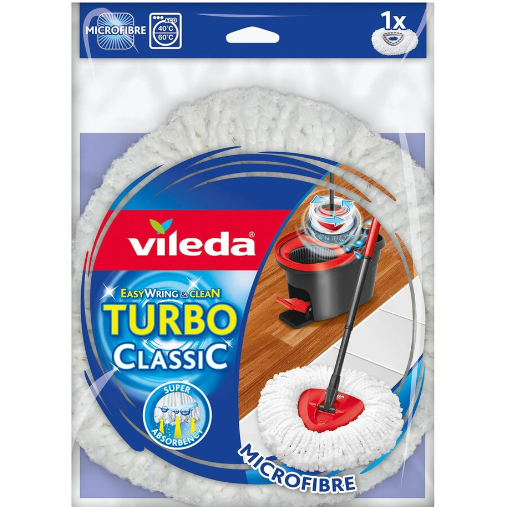 Rezerva mop Vileda Easy Wring Turbo clasic, microfibra, alb, forma triunghiulara, 300 g