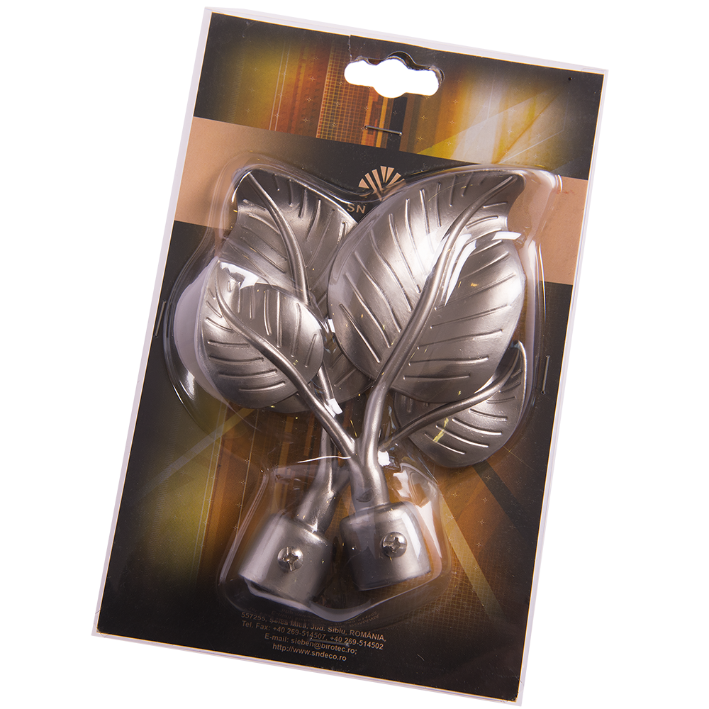 Set 2 capete pentru galerie metal frunza inox, diametru 20 mm