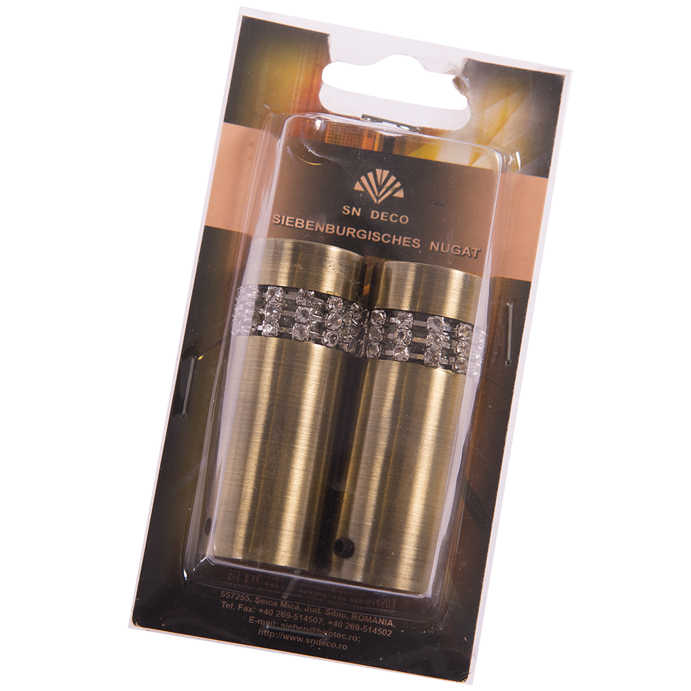 Set 2 capete pentru galerie metal forjat tub briliant auriu, diametru 20 mm