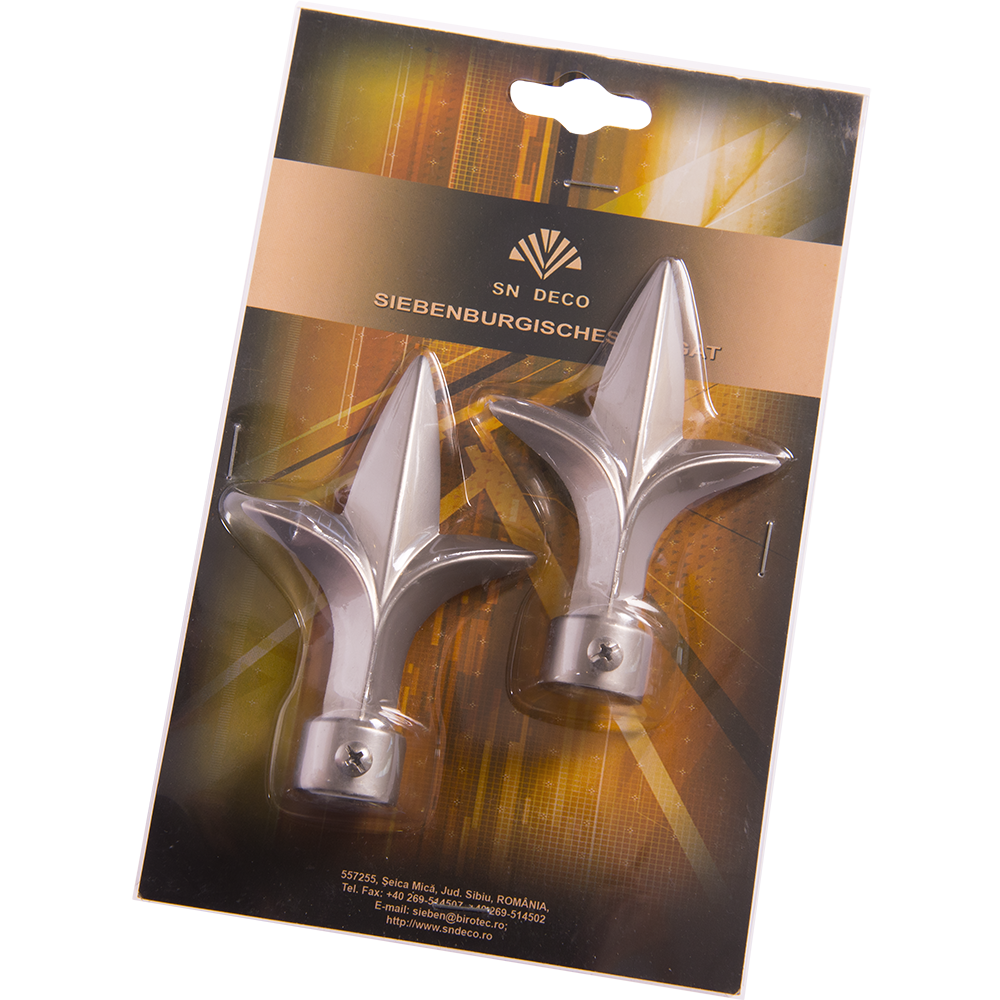 Set 2 capete pentru galerie metal forjat lance inox, diametru 16 mm