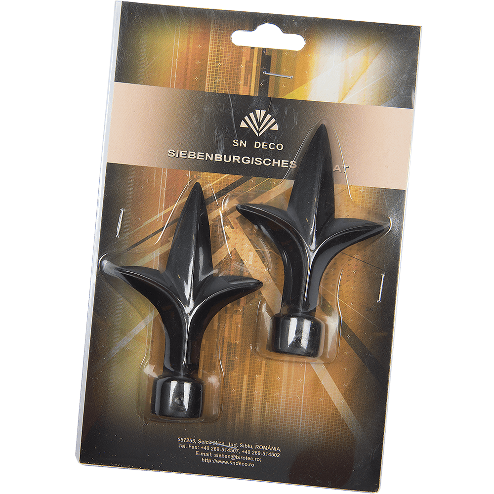 Set 2 capete pentru galerie metal lance negru, diametru 16 mm