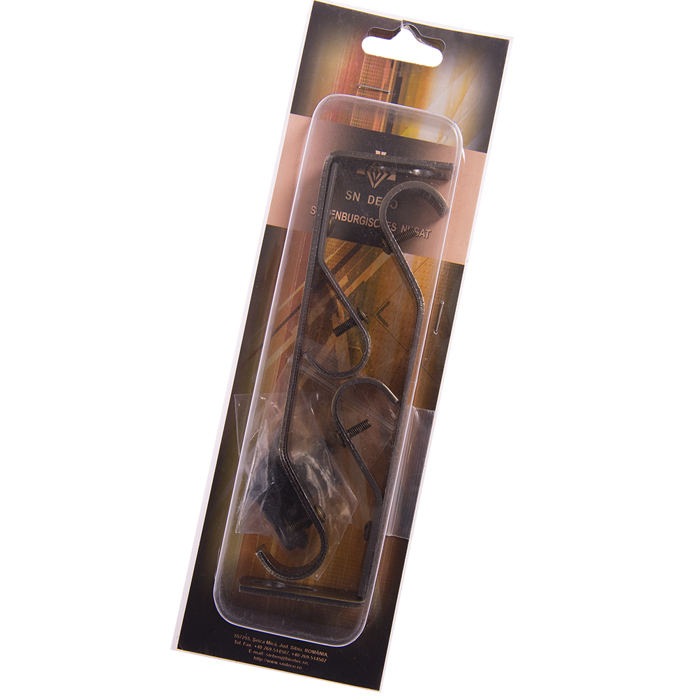 Consola galerie fier forjat, dubla, cu suport, deschisa, 20 mm, auriu antic, set 2 buc