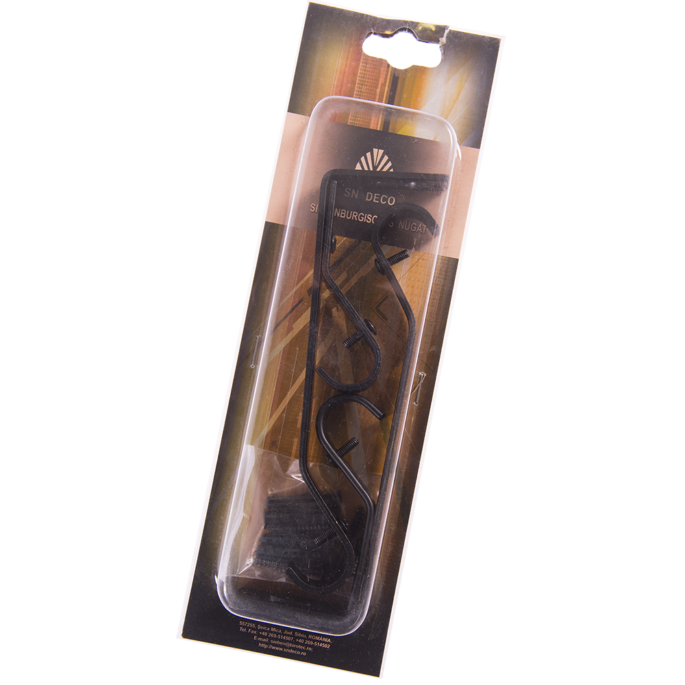 Consola galerie fier forjat, dubla, cu suport, deschisa, 20 mm, negru, set 2 buc