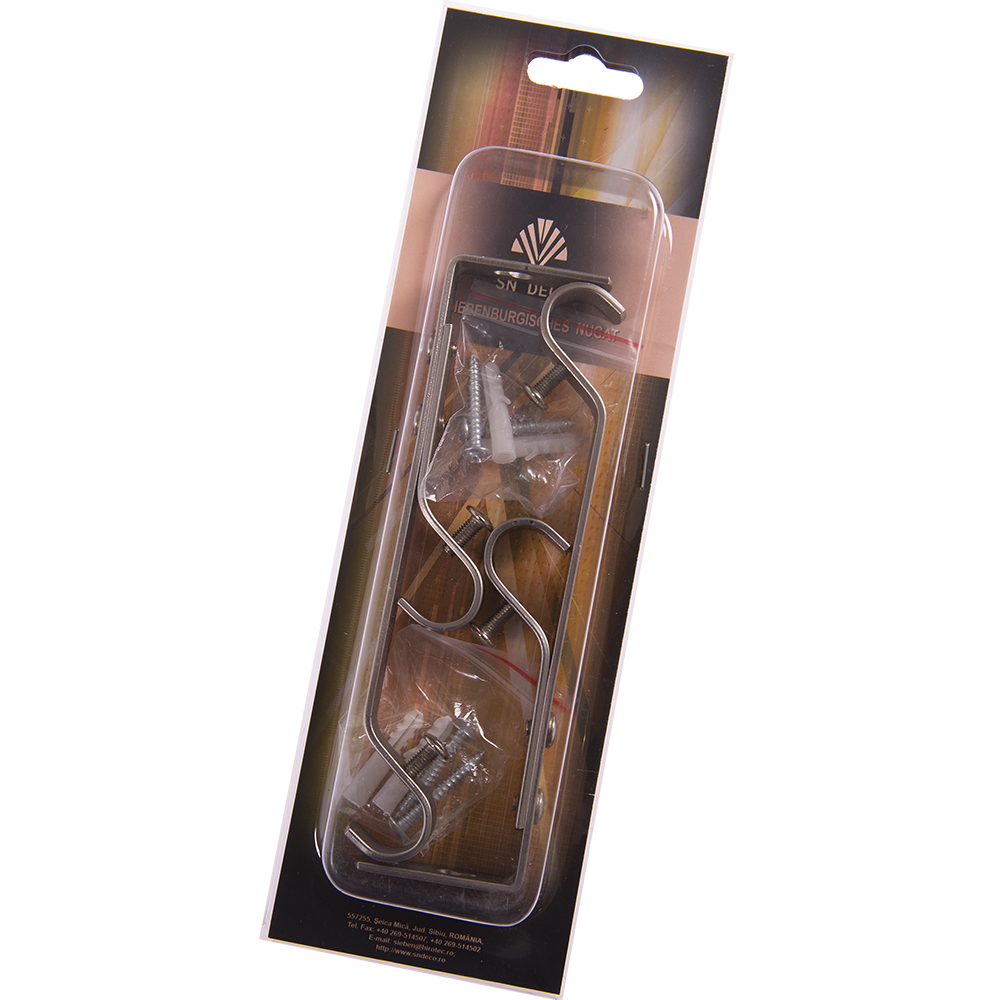 Consola galerie fier forjat, dubla, cu suport inox 16 mm, set 2 buc