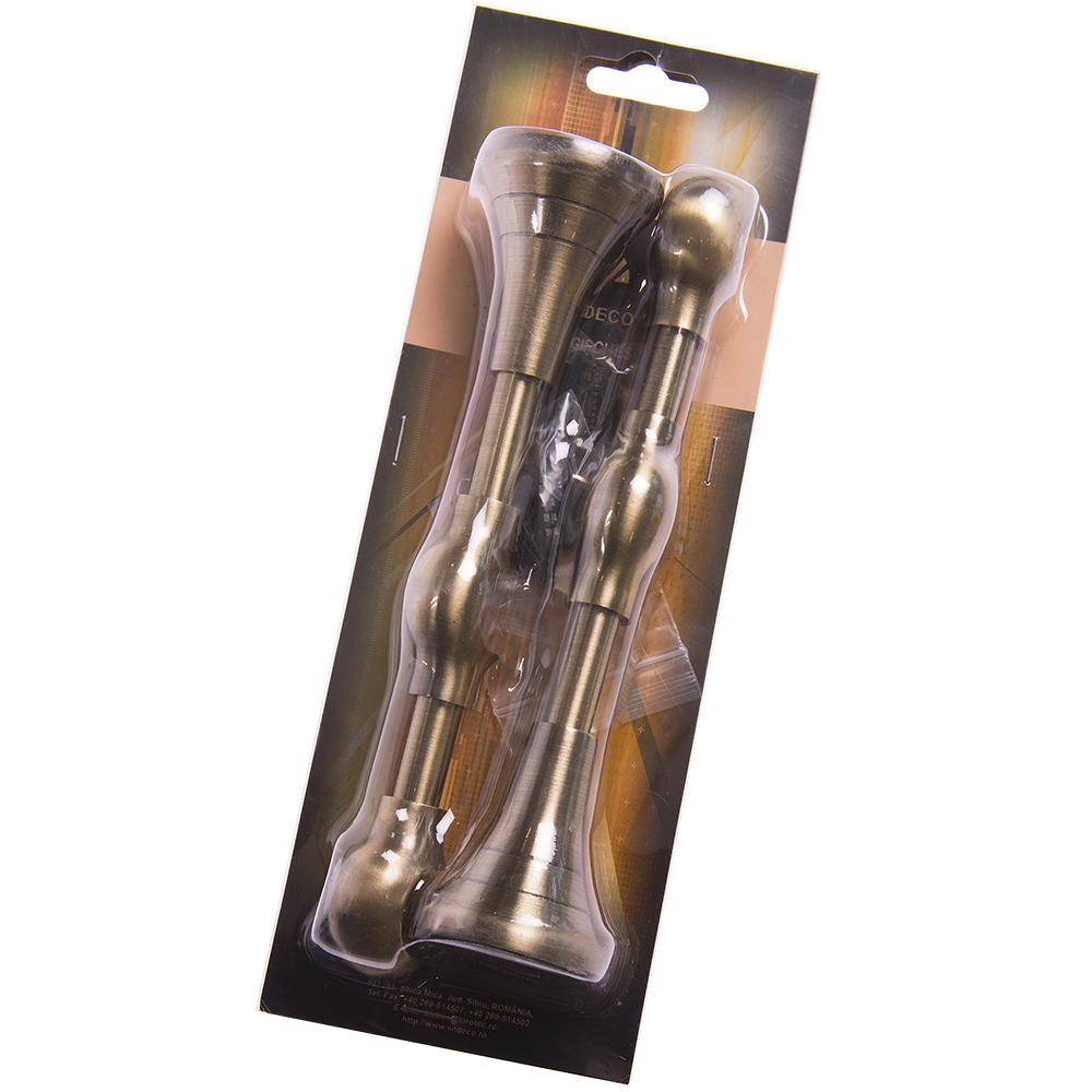 Consola galerie Sndeco, fier forjat, dubla, cu suport, deschisa, 20 mm, auriu antic, set 2 buc