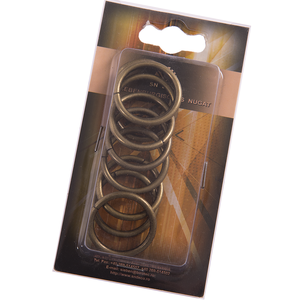 Inele galerie din metal forjat, auriu antic, pentru diametru de 16 mm, 10 buc