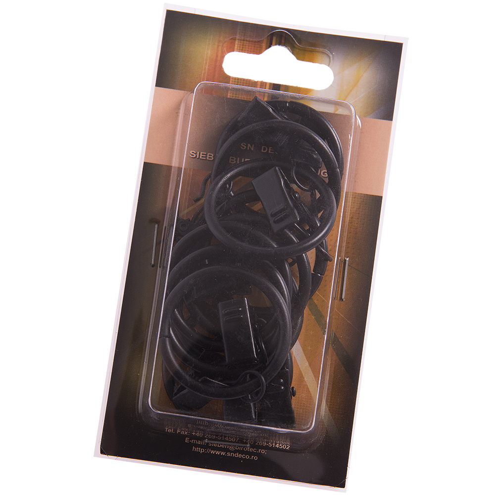 Inel galerie metal forjat, 20 mm + clema, negru, set 10 buc