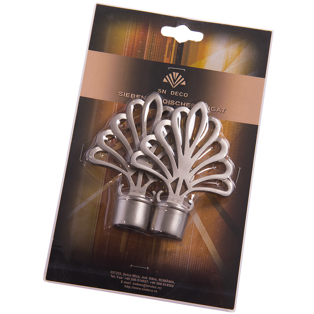 Set 2 capete pentru galerie metal forjat evantai inox, diametru 16 mm