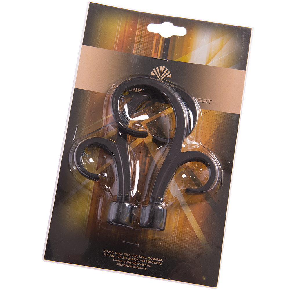 Set 2 capete pentru galerie metal forjat crenguta negru, diametru 16 mm