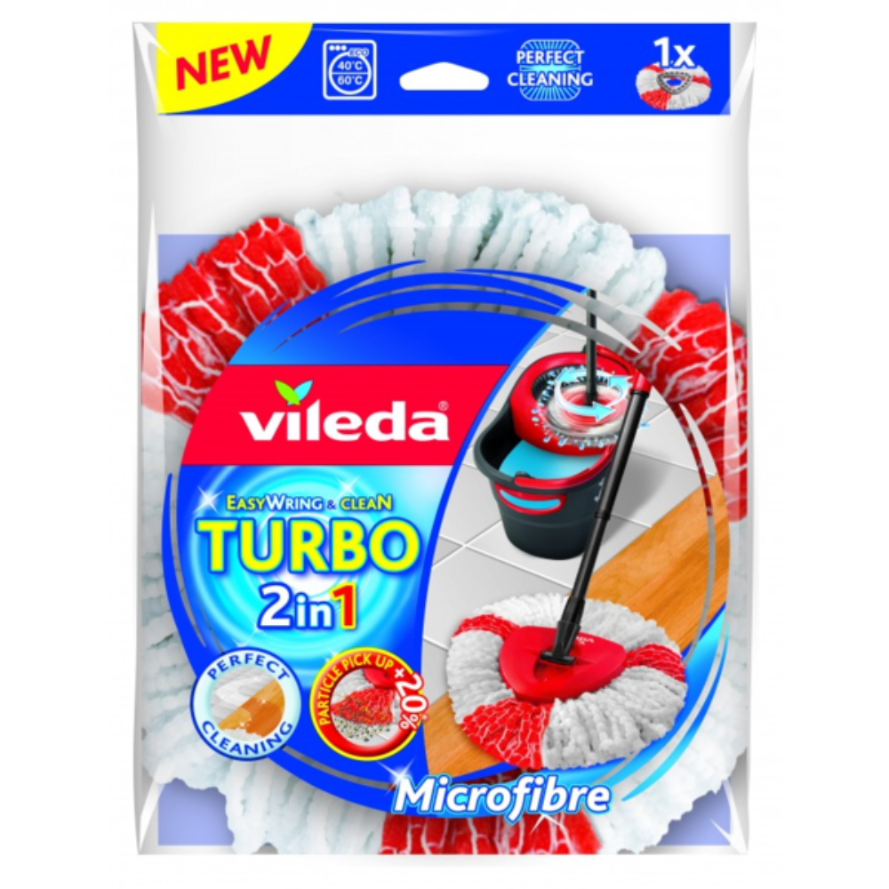 Rezerva mop Vileda Easy Wring Turbo 2 in 1, microfibra, alb/rosu, forma triunghiulara, 300 g