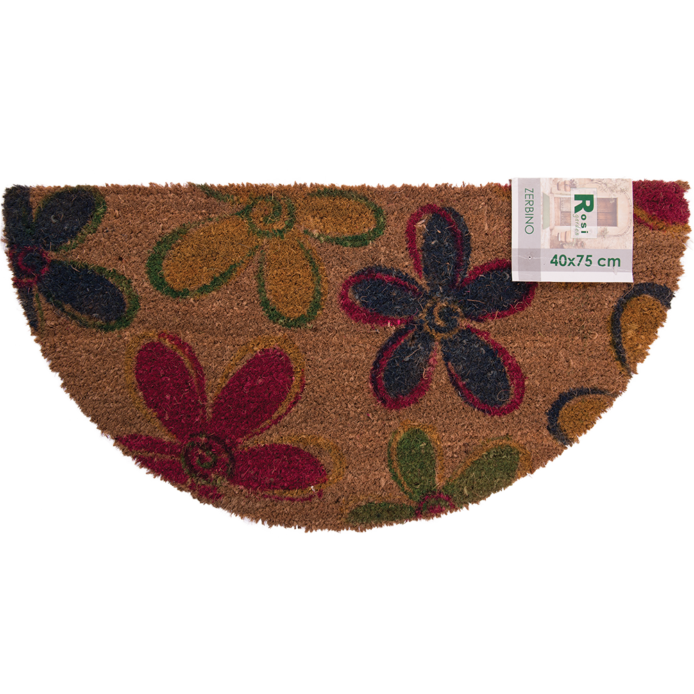 Stergator intrare Bahia, model cu flori colorate, 100% fibra de nuca de cocos, semiluna, 40 x 75 cm