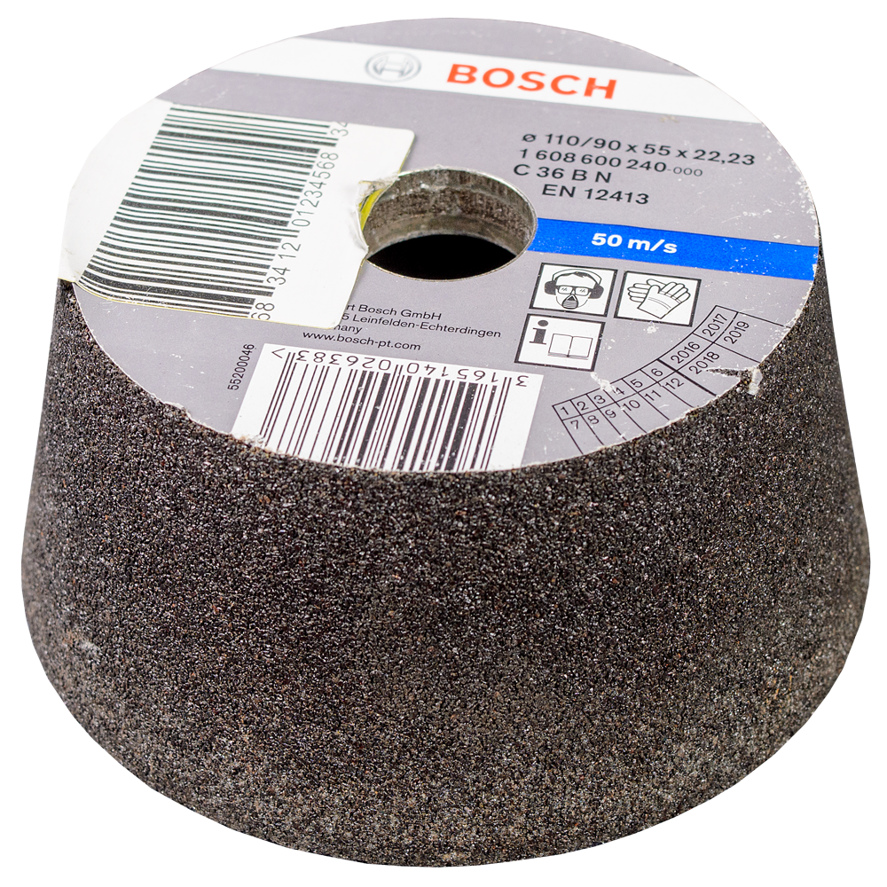 Oala de slefuit conica pentru piatra Bosch, 110 mm, granulatie 36