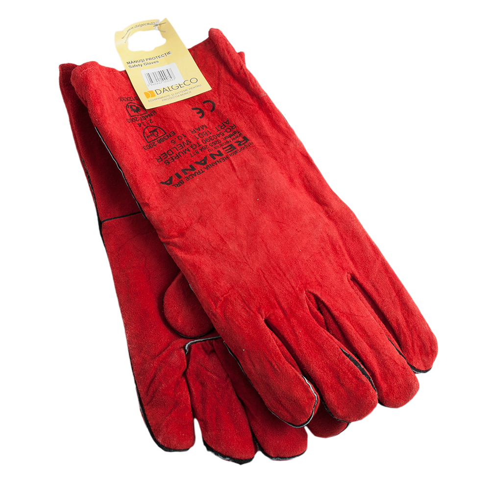 Manusi de protectie pentru sudori Renania Welder, piele bovina + bumbac, marimea 10,5, rosu