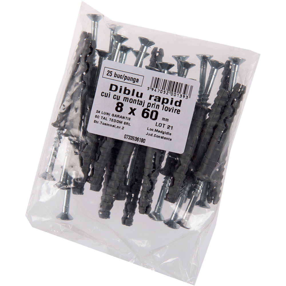 Diblu rapid Y cu surub, 8 x 60 mm, 25 buc/punga