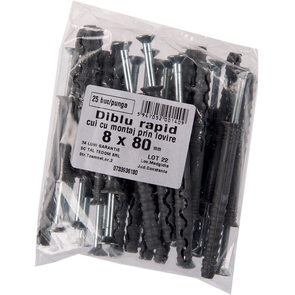 Diblu rapid Y cu surub, 8 x 80 mm, 25 buc/punga