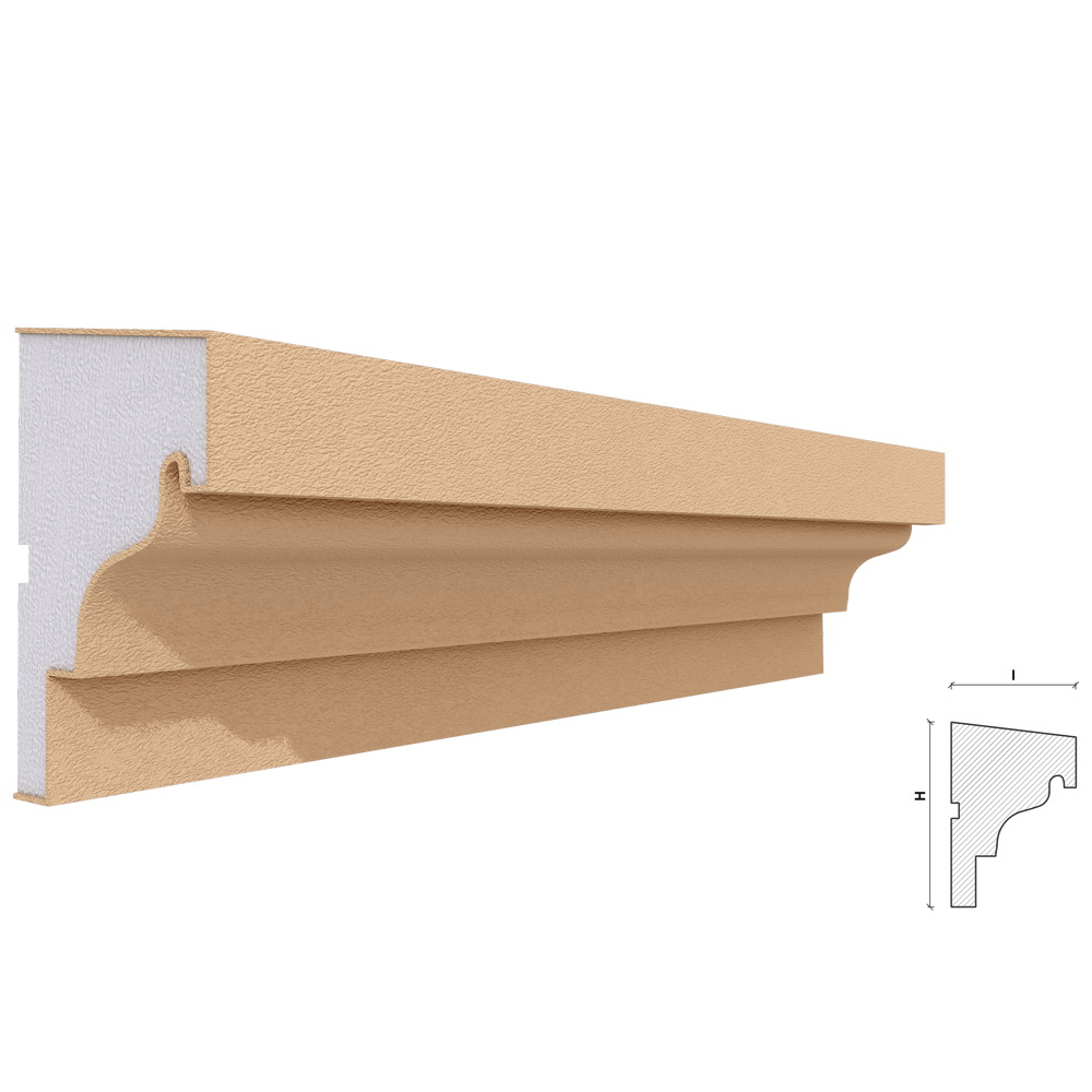 Solbanc decorativ din polistiren EPS laminat cu rasina FP206, 120 x 81 x 2000 mm