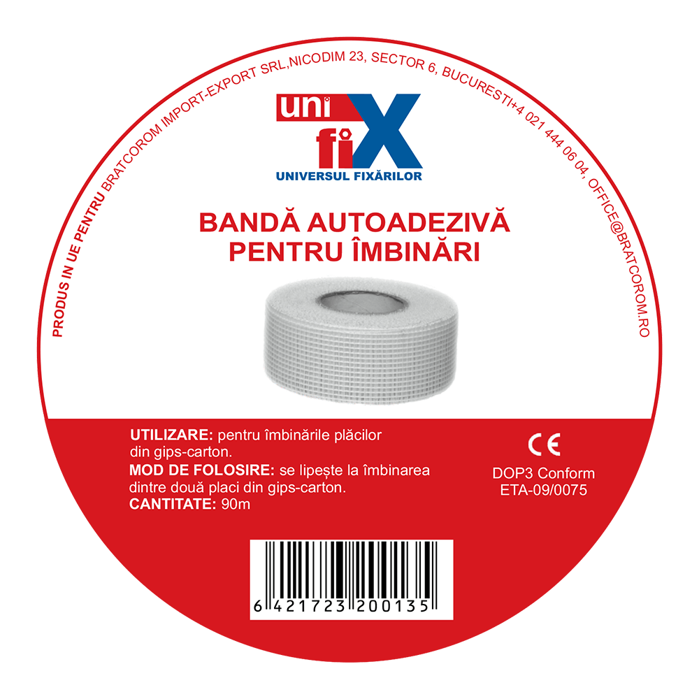 Banda autoadeziva Unifix pentru armarea imbinarilor dintre placile de gips-carton,de tip retea,din fibra de sticla, 50 mm x 90 m