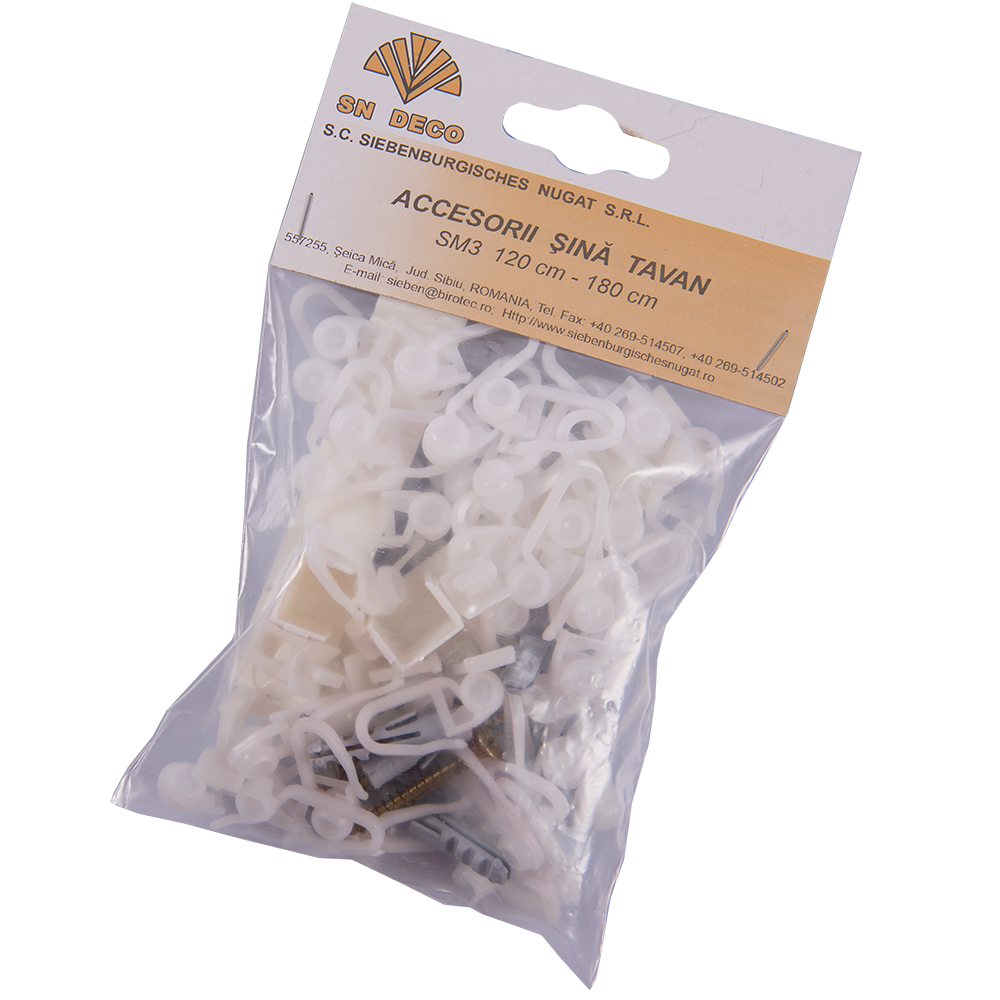 Set accesorii pentru sina cu 3 canale perdea SM3, 120-180 cm, plastic, alb