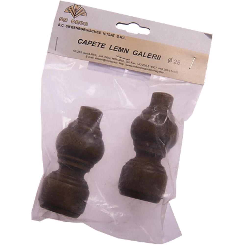 Set 2 capete pentru galerie, lemn cires, 28 mm