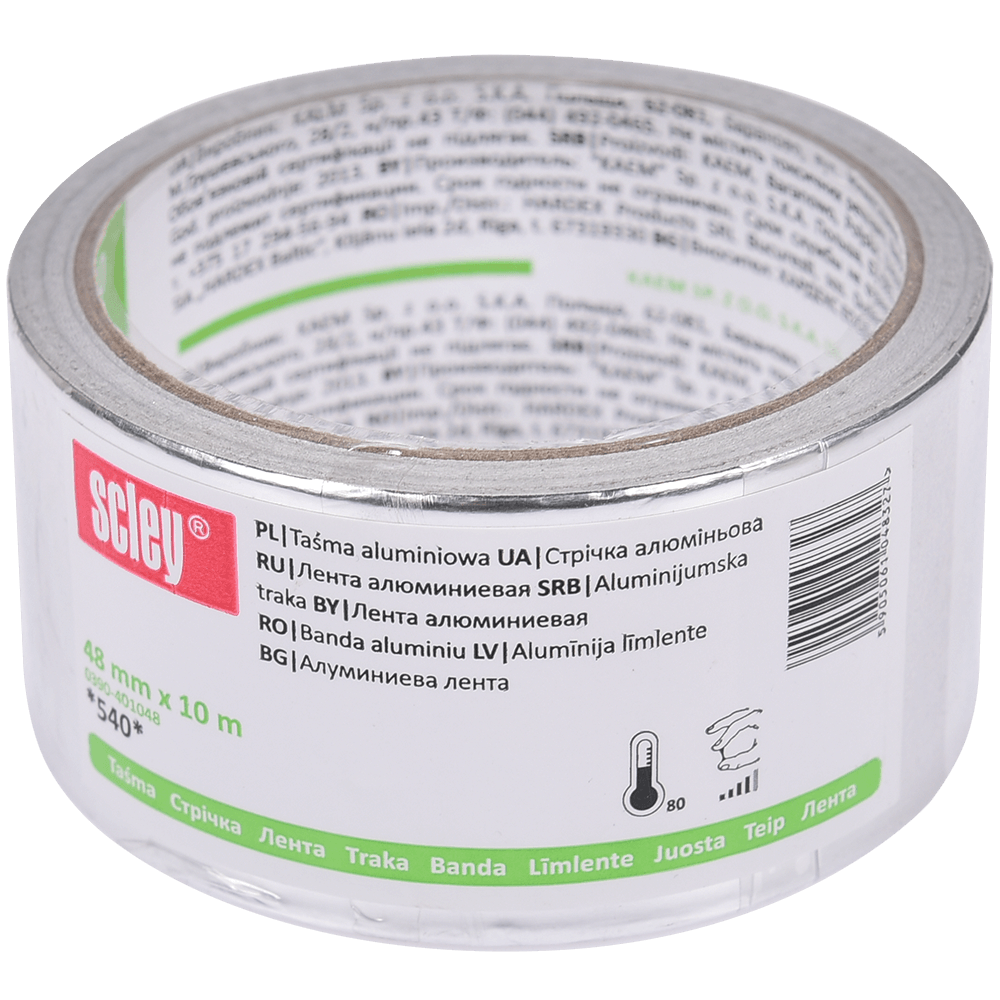 Banda adeziva Scley, cu folie aluminiu, 48 mm x 10 m