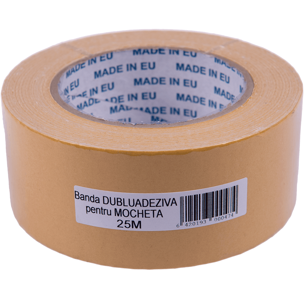 Banda dublu adeziva, pentru fixare, suport panza, bej, 50 mm, 25 m