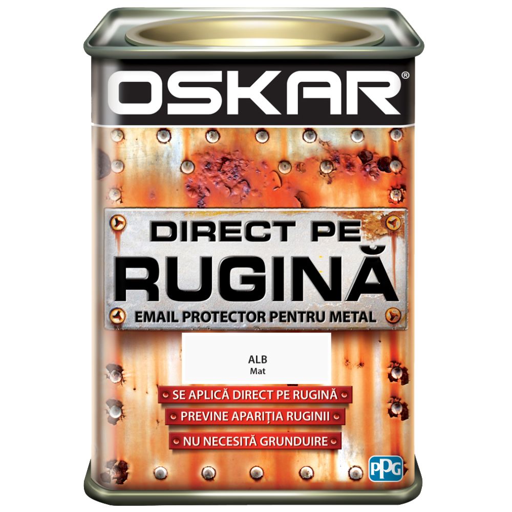 Vopsea alchidica Oskar Direct pe rugina, interior / exterior, alb - mat, 0.5 l