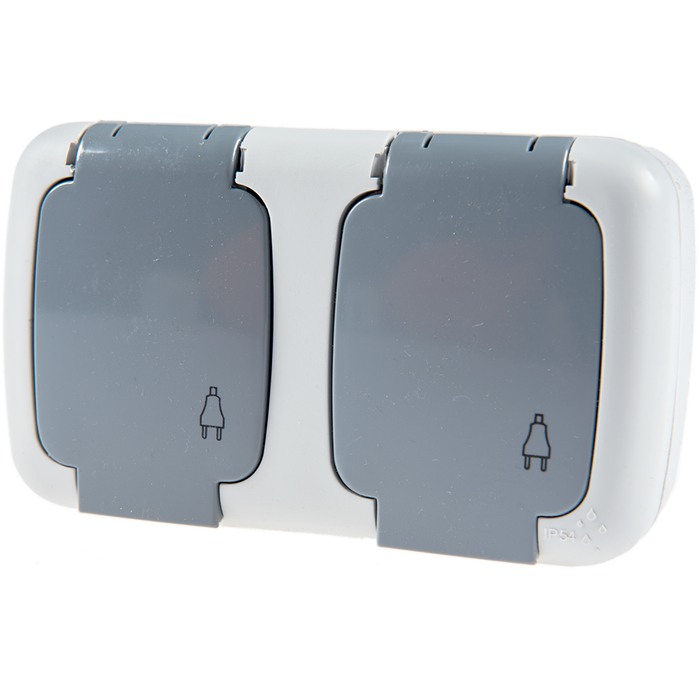 Priza dubla cu capac Elegant, Comtec MF0012-85820, gri, montaj aparent, IP54