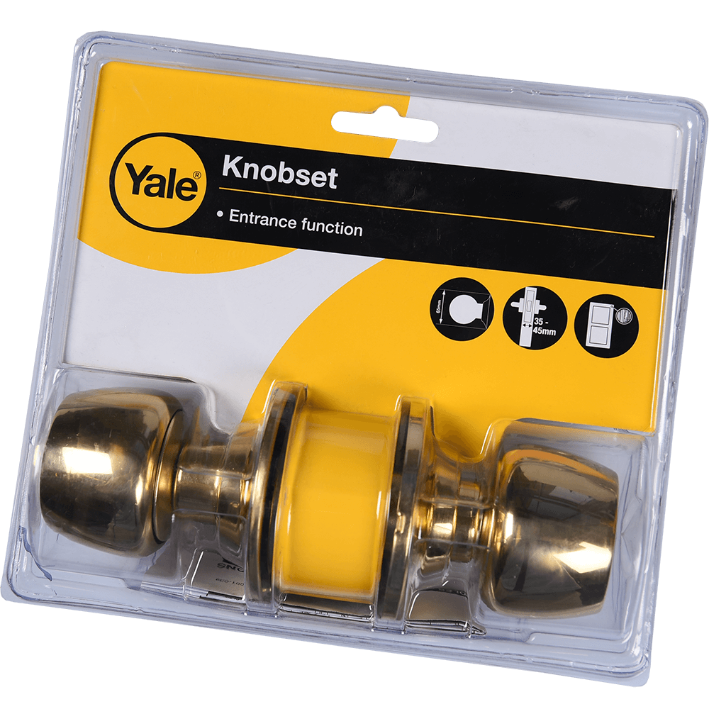 Maner Yale Knobset cu cheie pentru usa intrare, alama lacuita, 3 chei